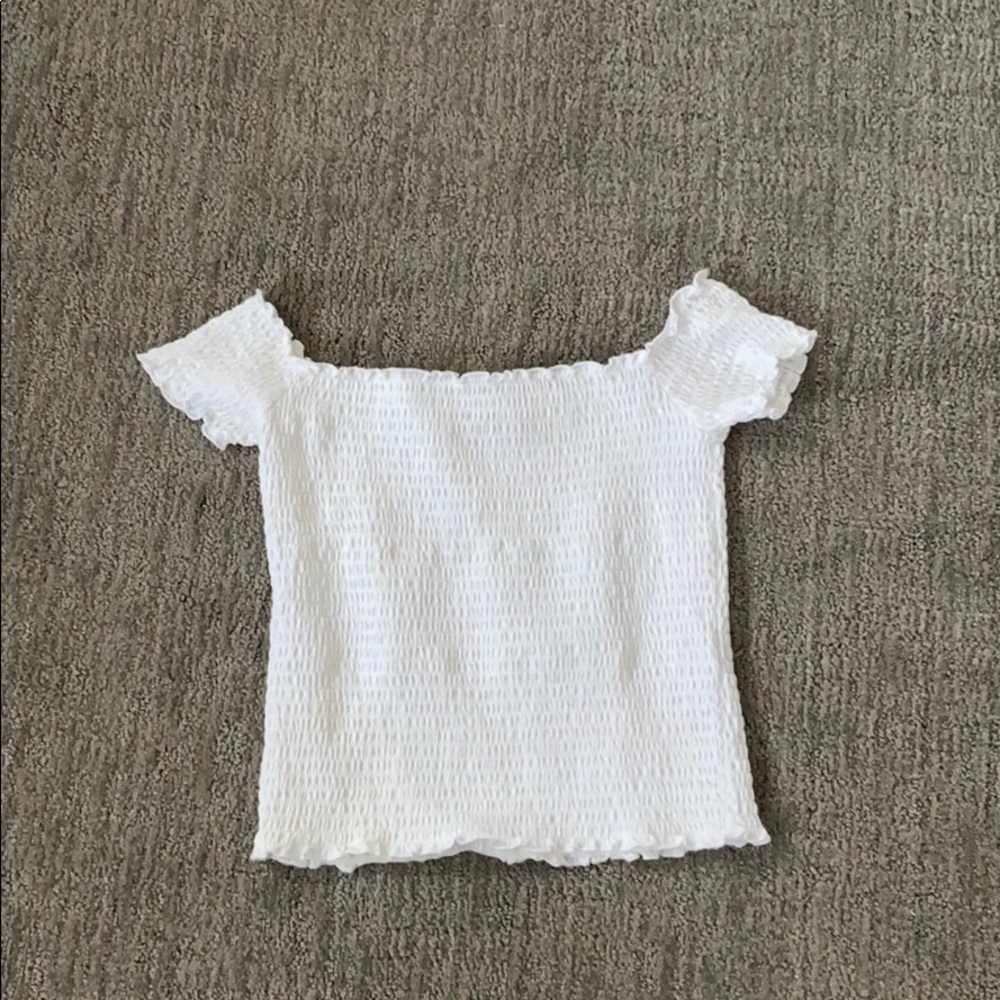 White hollister off the shoulder smocked top